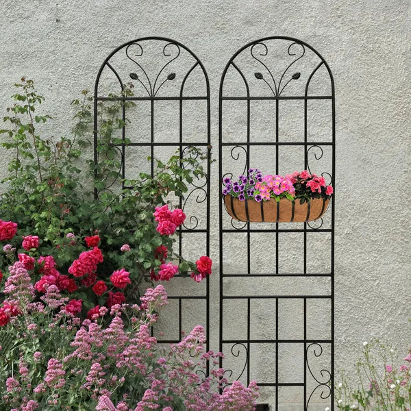 Metal Garden Trellis for Climbing Plants - 2 Pack, 86.7" x 19.7", Rustproof, Black