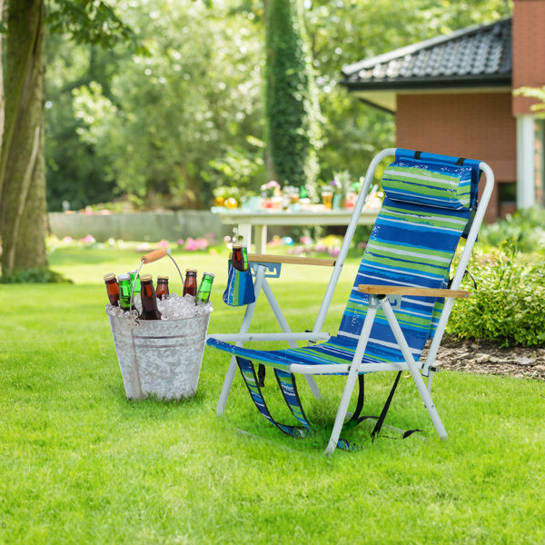 Folding Beach Chair Set of 2 - 4-Position Portable Camping Chairs with Headrest and Cup Holder