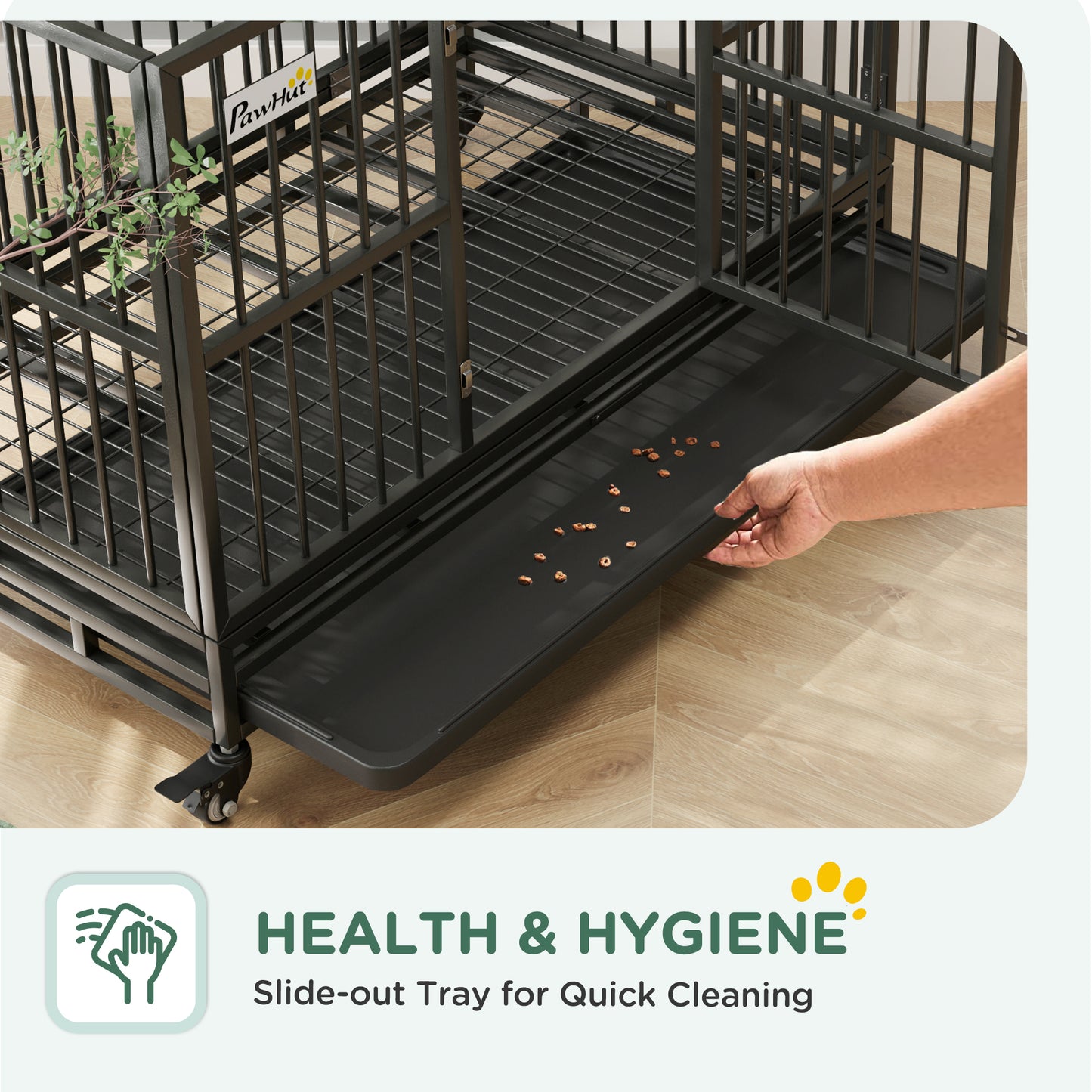 Heavy Duty Metal Dog Crate 48 Inch with Lockable Wheels & Double Doors