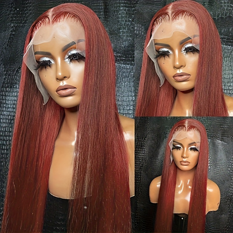 Straight Reddish-Brown Human Hair Lace Front Wig - 13x4 HD Transparent Lace