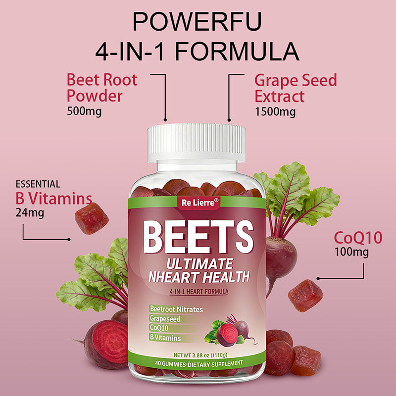 Beet Root Heart Health Gummies - 4-in-1 Formula with CoQ10 - 40 Count