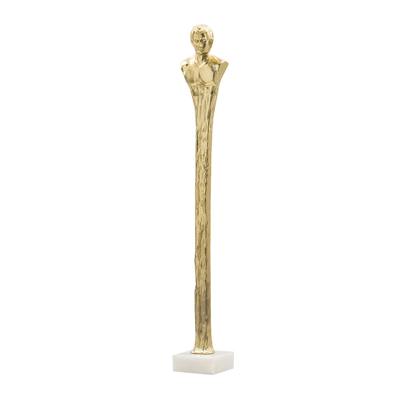 5.5x5.5x32 Elongated Gold Roman Statue On White Marble Base