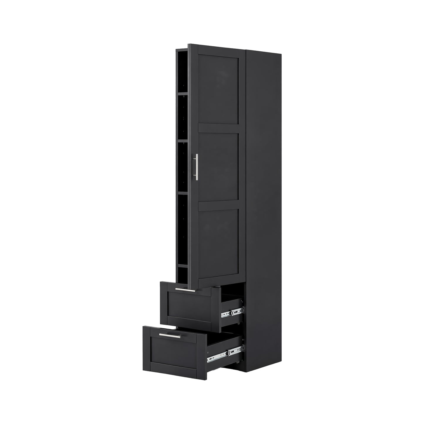 Tall Kitchen Storage Cabinet with 1 Door & 2 Drawers - Black