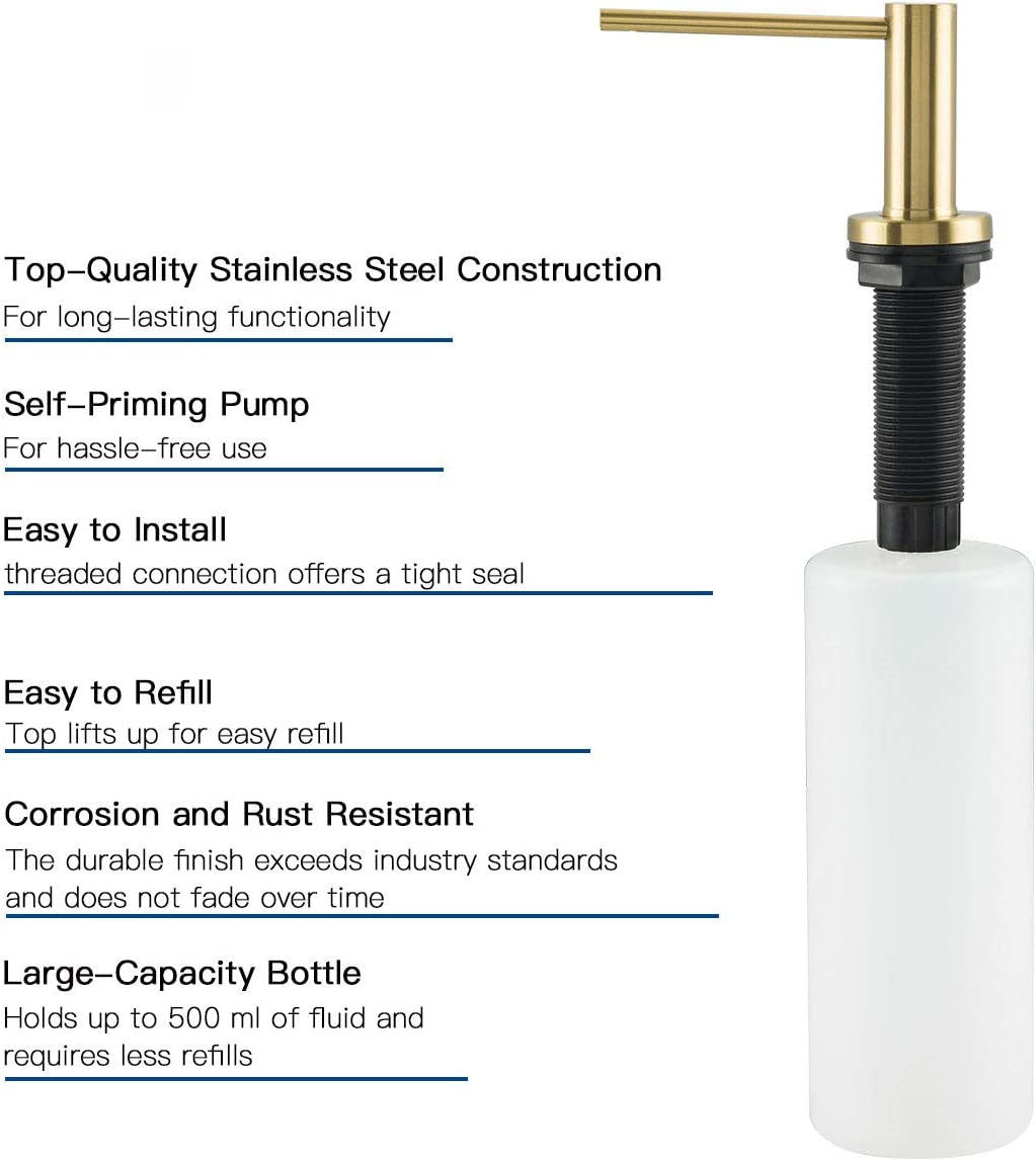 304 Stainless Steel Soap Dispenser for Sink - Matte Black, Brushed Gold & Natural