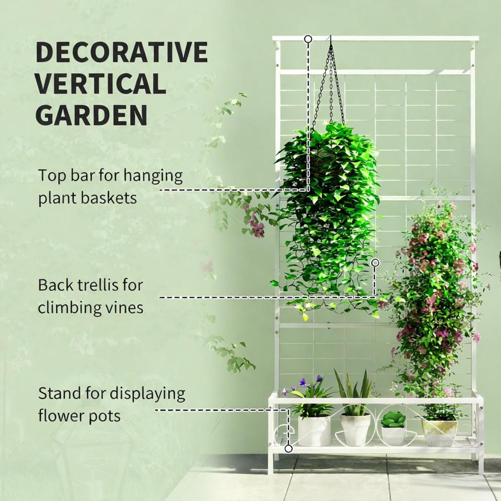 Metal Tall Plant Stand with Trellis - 74" White Garden Holder