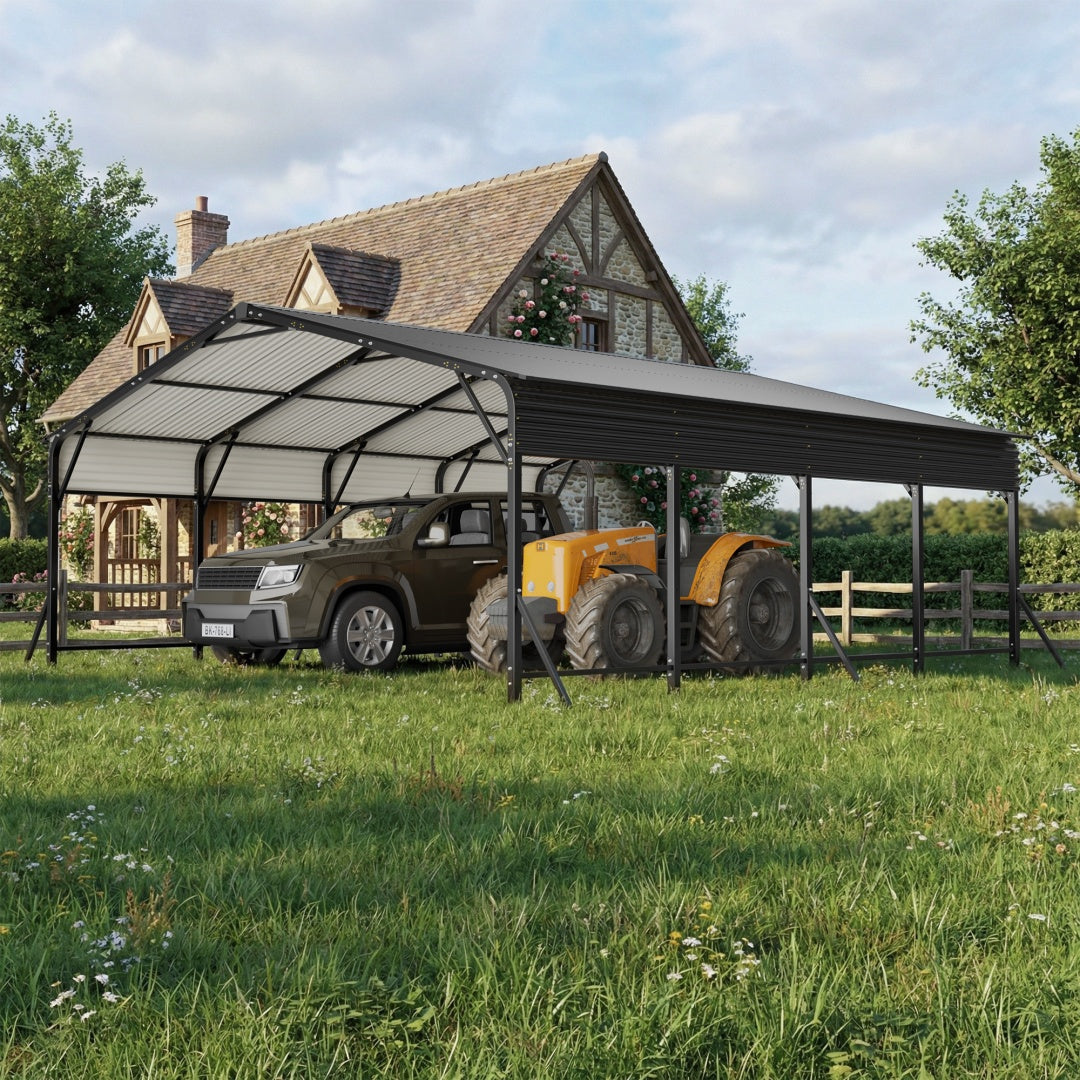 Heavy Duty Galvanized Steel Carport Canopy with Waterproof Roof - Large Capacity Shelter