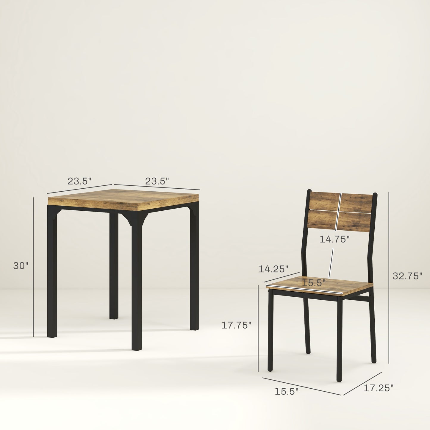 3-Piece Rustic Dining Room Set for Small Spaces - Brown