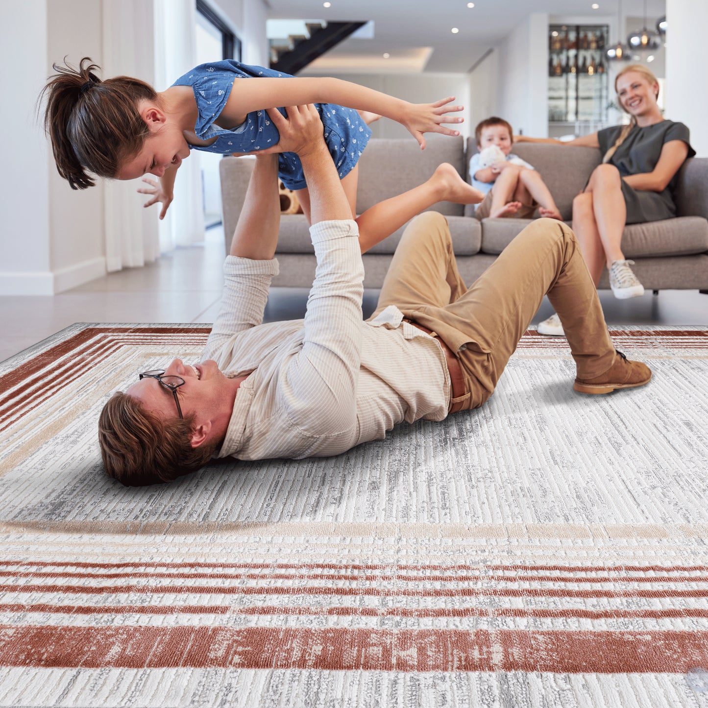 MARFI 5X7 Brown Ivory Bordered Area Rug