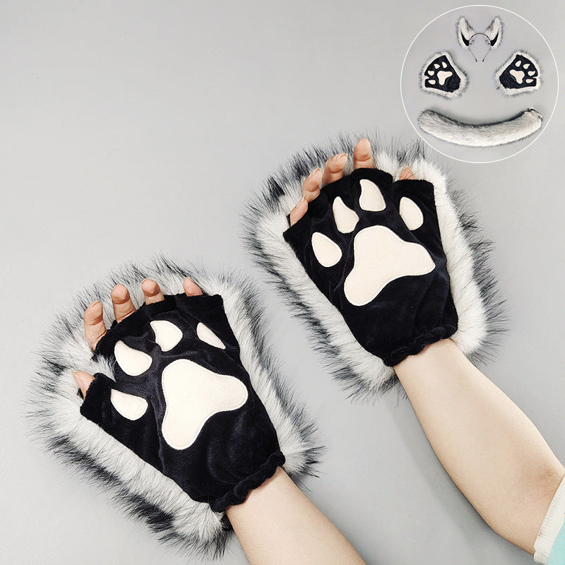 Halloween Werewolf Mascot Costume Props with Plush Ear Headband and Tail