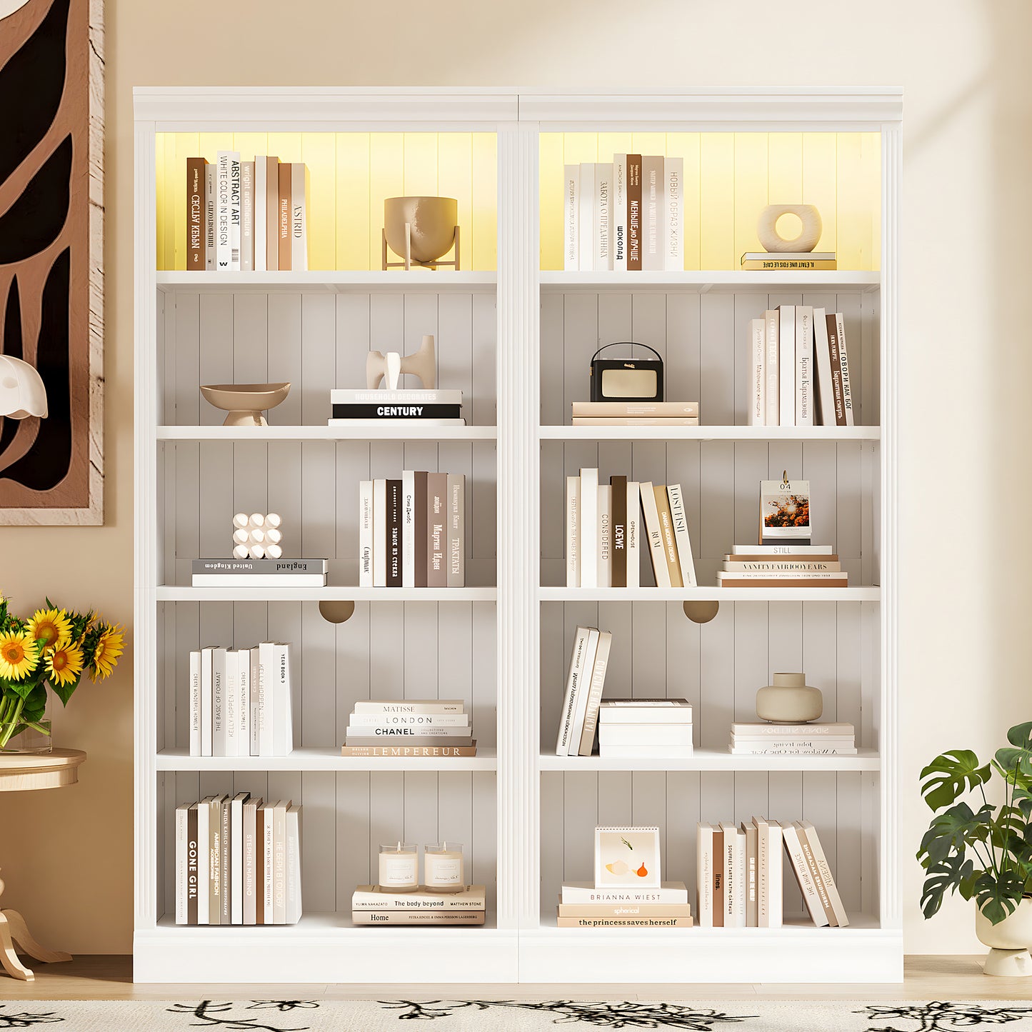 83 Tall Wood Bookcase Suite With Light Strip ,5-Tier Decor Adjustable