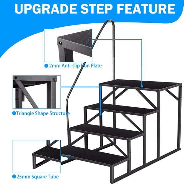 4-Step RV Ladder with Handrail - Portable Anti-Slip Steps for Hot Tubs
