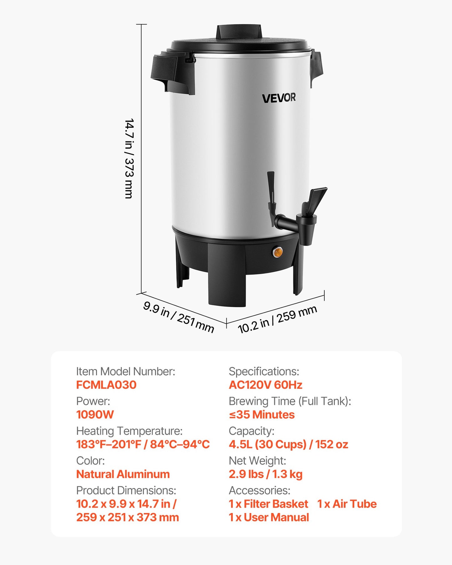 Commercial Coffee Urn 30 Cup, 152oz Hot Beverage Dispenser with Dripless Faucet, Quick Brewing