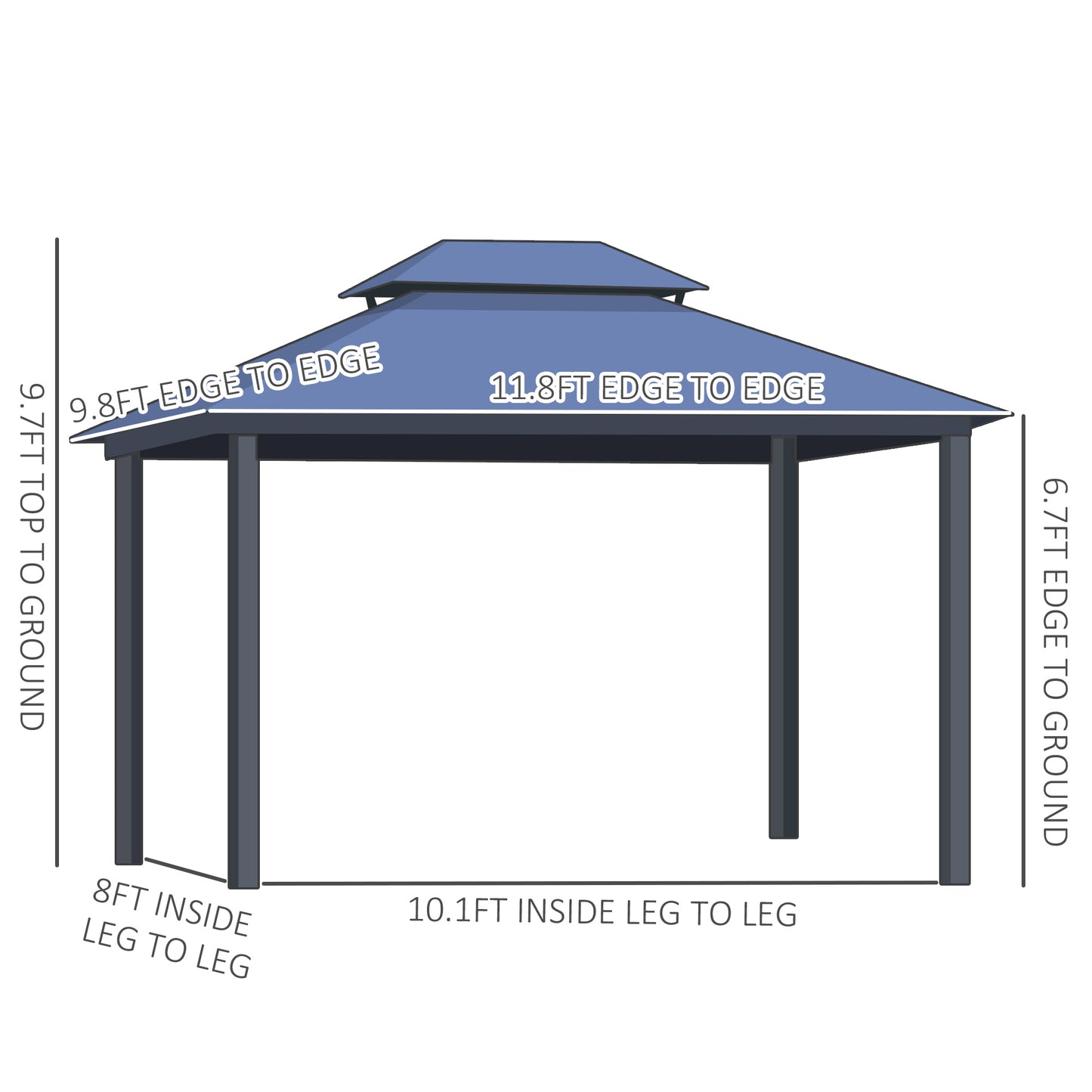 10x12 Hardtop Gazebo Canopy with Polycarbonate Roof - Light Gray