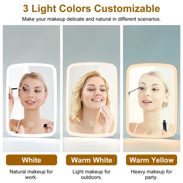 LED Lighted Makeup Mirror with 3 Color Modes - USB Rechargeable