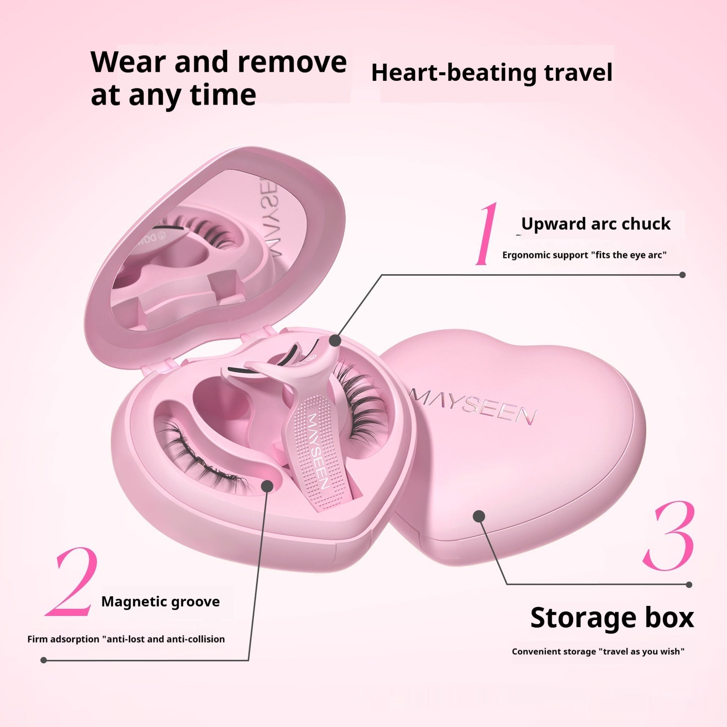 Magnetic False Eyelashes with Heart-Shaped Soap Holder - Natural Long Style