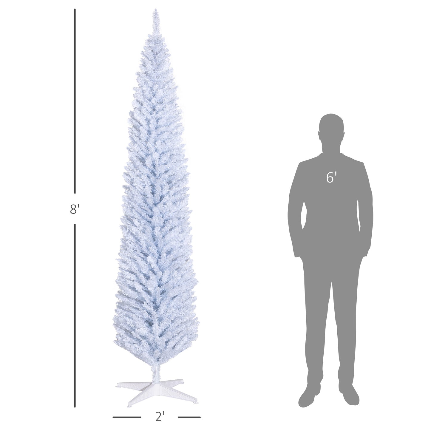 8ft White Pencil Artificial Christmas Tree with 618 Tips