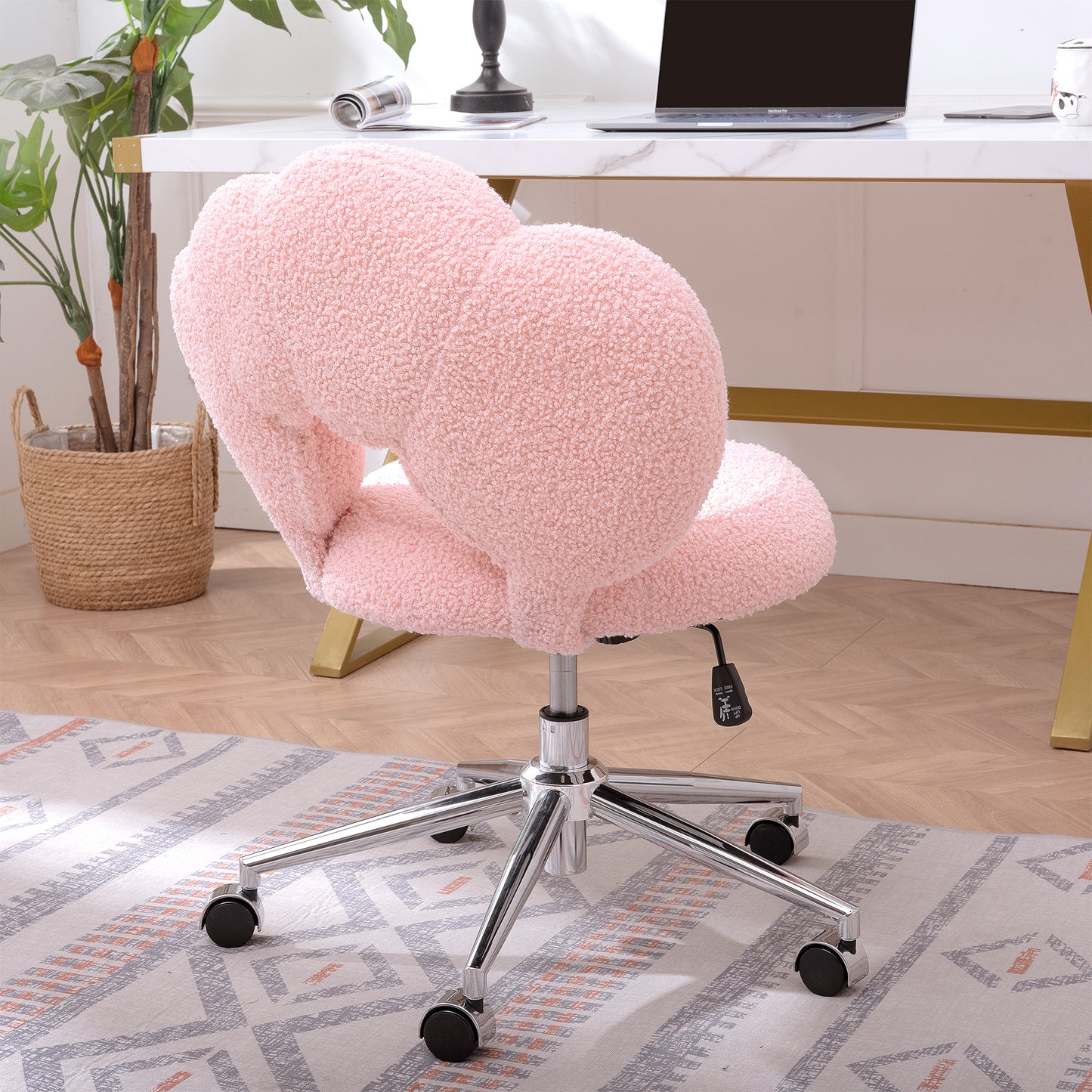 360° Swivel Height Adjustable Pink Teddy Fabric Office Chair