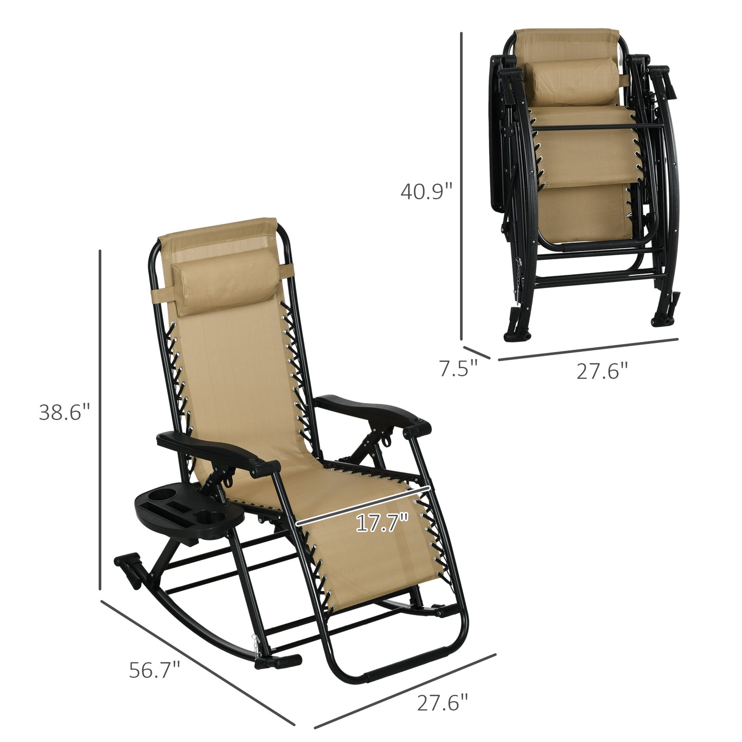 Zero Gravity Rocking Chairs - Set of 2 with Cup Holder & Pillow, Beige