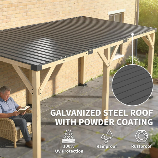 20' x 10' Wooden Gazebo with Powder Coated Steel Roof