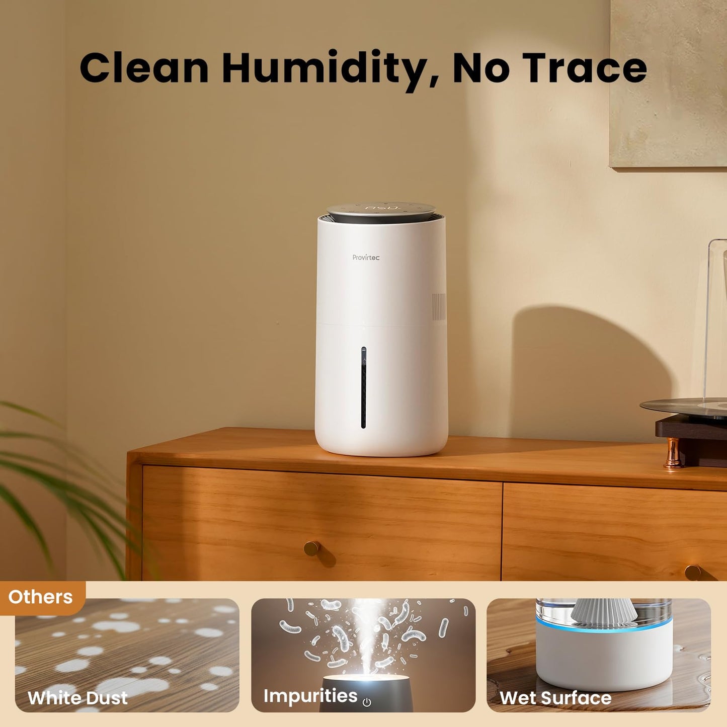Small Evaporative Humidifier for Bedroom with Auto Humidity Control, 3L Water Tank, Night Light, Washable Filter, No White Dust