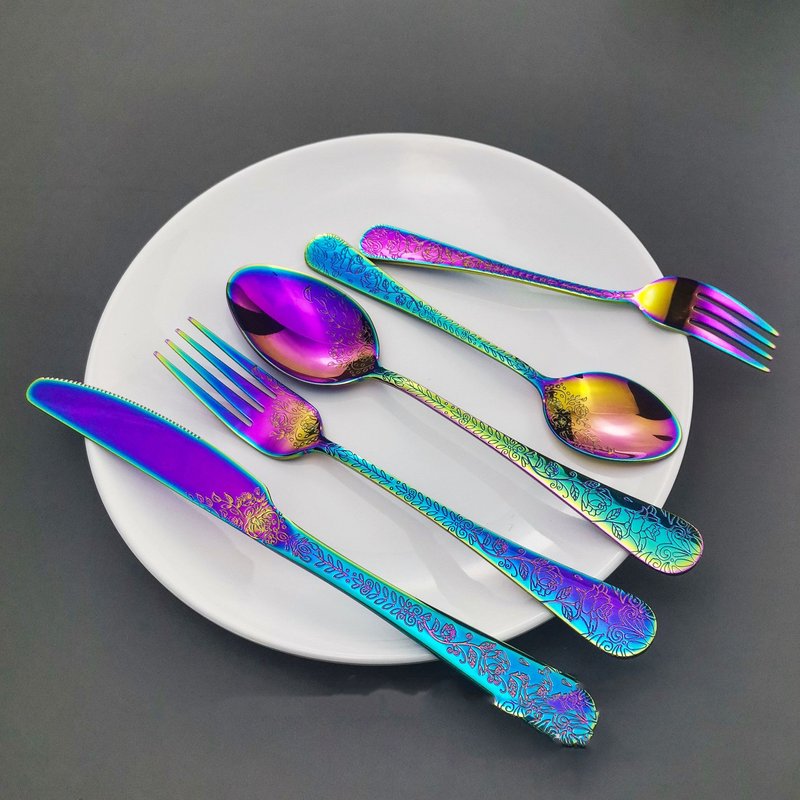 Stainless Steel Flatware Set with Knives, Spoons & Forks - Multiple Colors