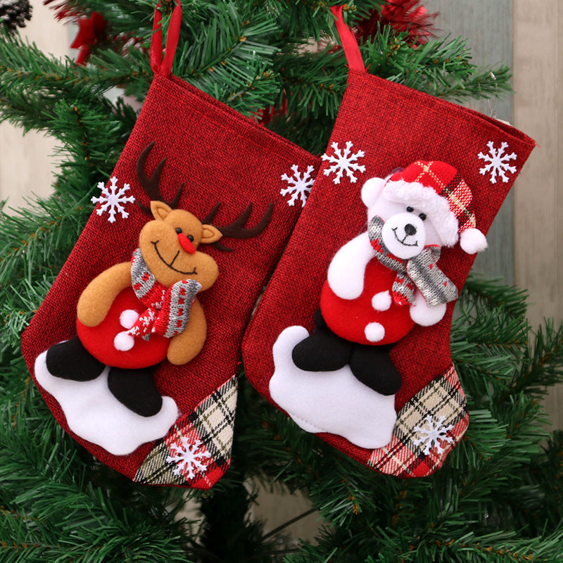 Medium Linen Christmas Gift Bag for Decorations - 23x16cm