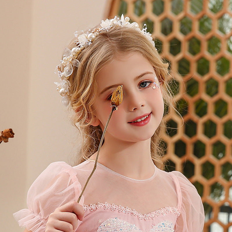 Children's Wreath Head Ornament - Flower Headband for Kids, Pearl & Rhinestone Design
