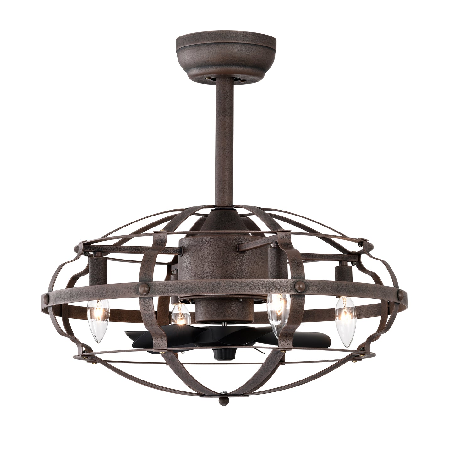 20.63 Inch Caged Ceiling Fan with Lights - Rust Red, Remote Control