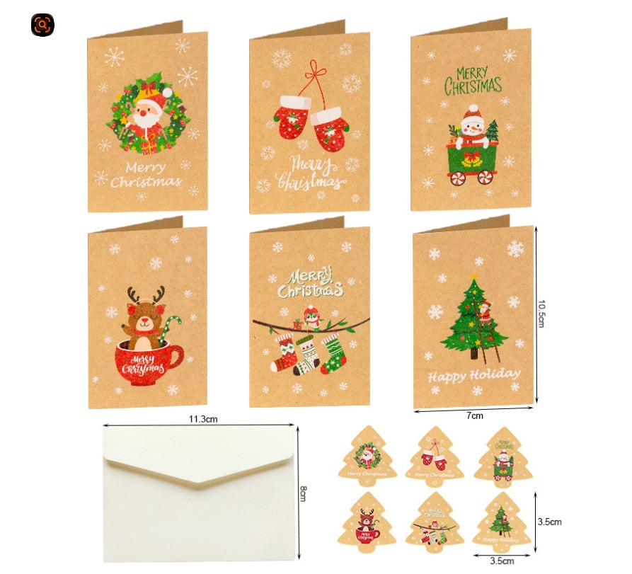 Christmas Kraft Paper Blessing Card Set with Envelopes and Stickers – Festive Holiday Messages