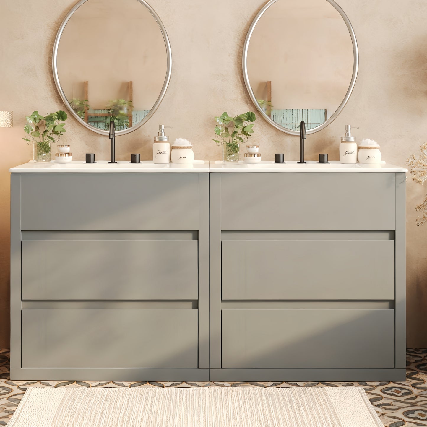60" Double Sink Bathroom Vanity Set with Ceramic Sinks - Gray