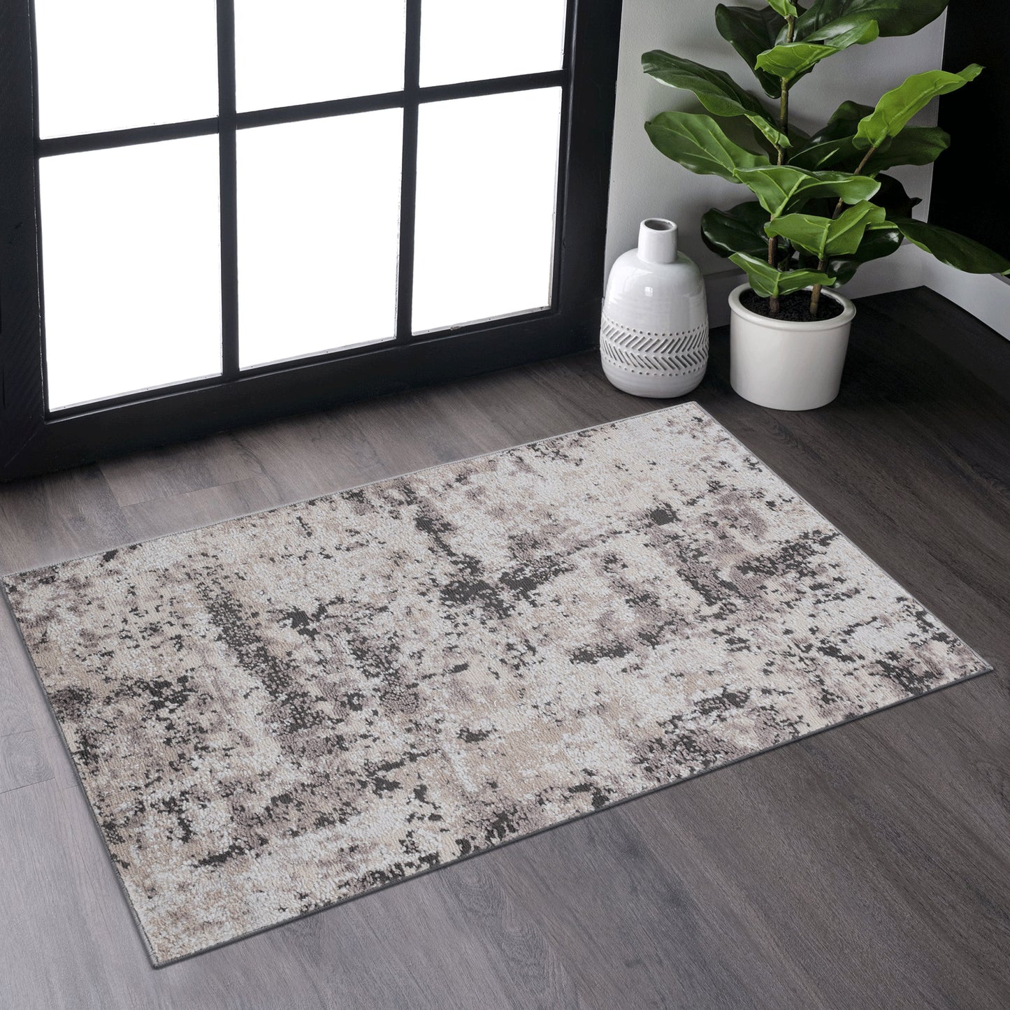PAYAS 2X3 Cream Brown Abstract Doormat Rug