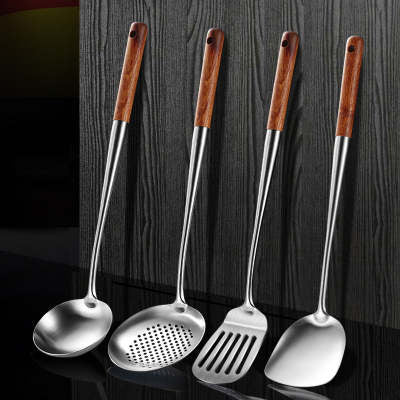 Stainless Steel Kitchen Utensil Set with Rosewood Handles - 4 Pieces