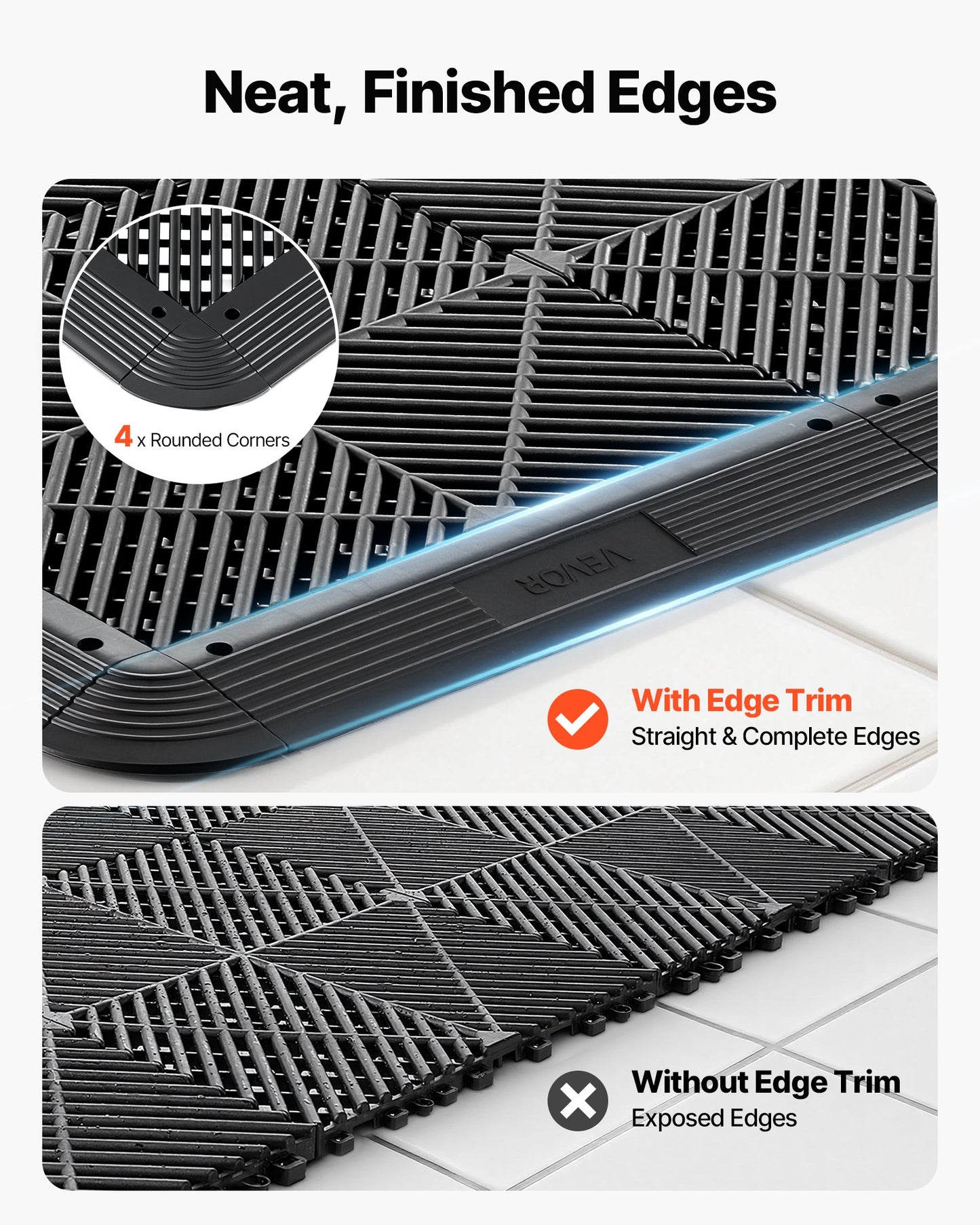 Garage Floor Transition Edge Kit 11-Piece Black Durable Edging for Wet Areas