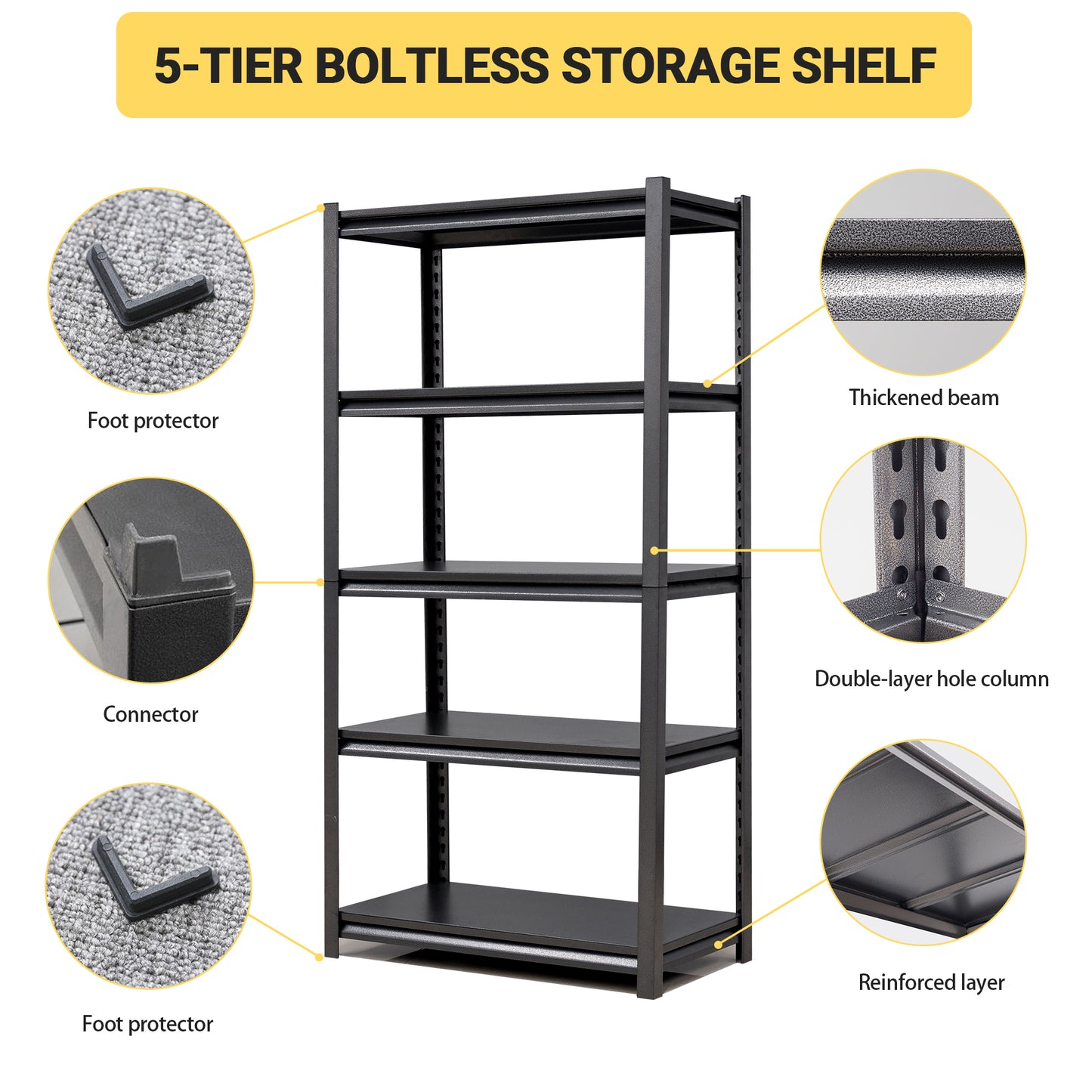 63 H 5 Tier Metal Shelves For Storage Garage Shelving 2000LBS Heavy