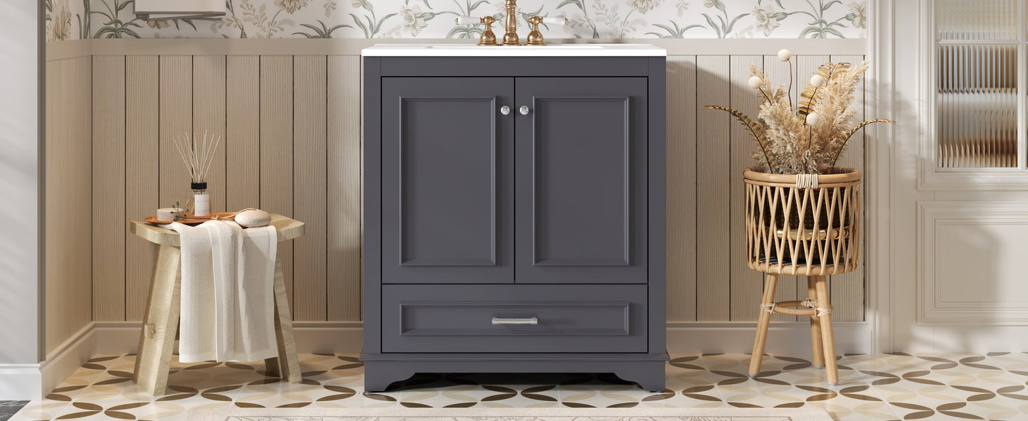 30" Blue Bathroom Vanity with Ceramic Sink & Soft Close Doors
