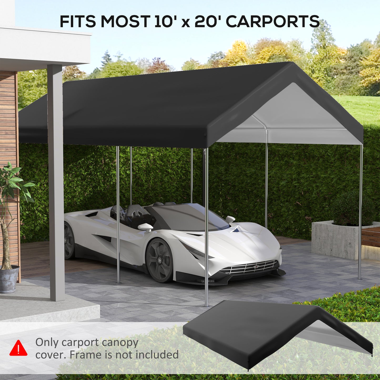 19.7' x 9.7' Carport Canopy Replacement Cover with Bungee Cords - Dark Gray