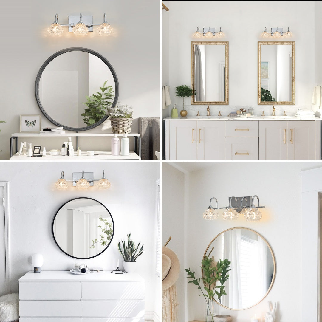 Vintage Crystal Vanity Light - 3-Light Bathroom Fixture in Nickel Finish