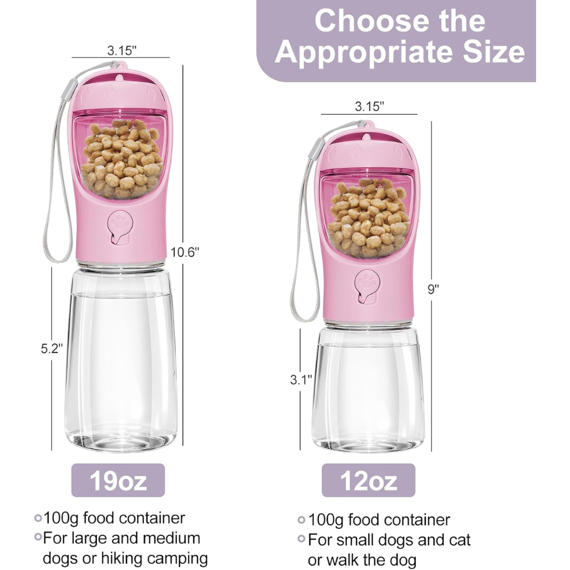 Portable Dog Water Bottle with Food Container - 12oz Leak-Proof Pet Dispenser for Travel and Outdoors