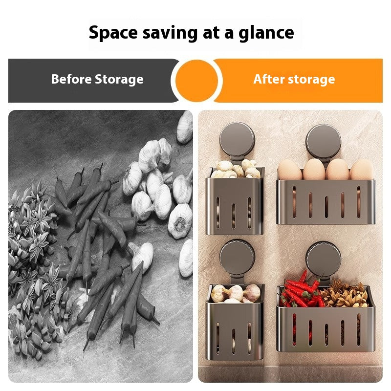 Wall-Mounted Onion, Ginger & Garlic Storage Rack with Suction Cups – Multi-Size & Color Options