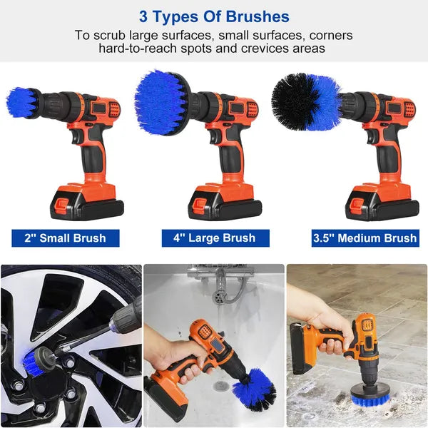 3-Piece Power Drill Scrubber Brush Set for Car, Tile, Wall, Carpet Cleaning