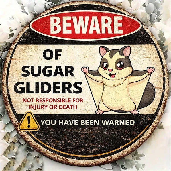 Cute Sugar Glider Warning Sign - 8x8 Inch Retro Plaque