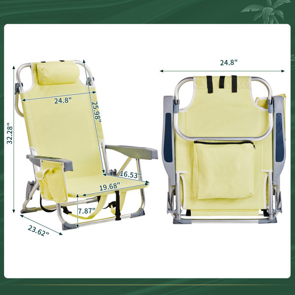 Lightweight Folding Beach Chair with Adjustable Back - Yellow
