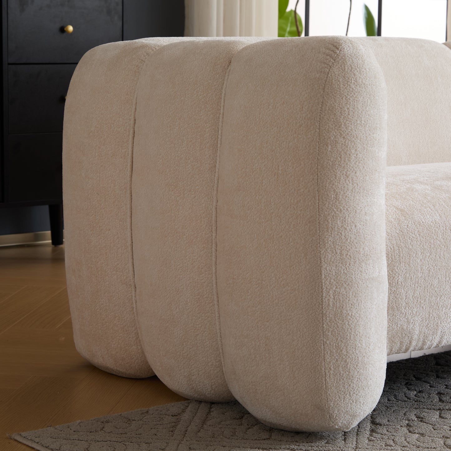 3-Seater Boucle Sofa with Wave Design - Beige