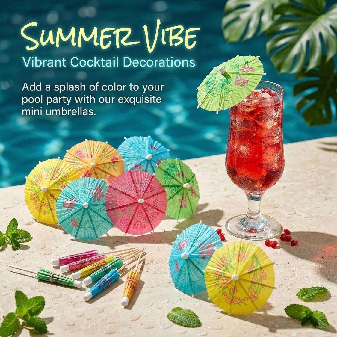 Colorful Umbrella Toothpicks - 50 Tropical Cocktail Picks