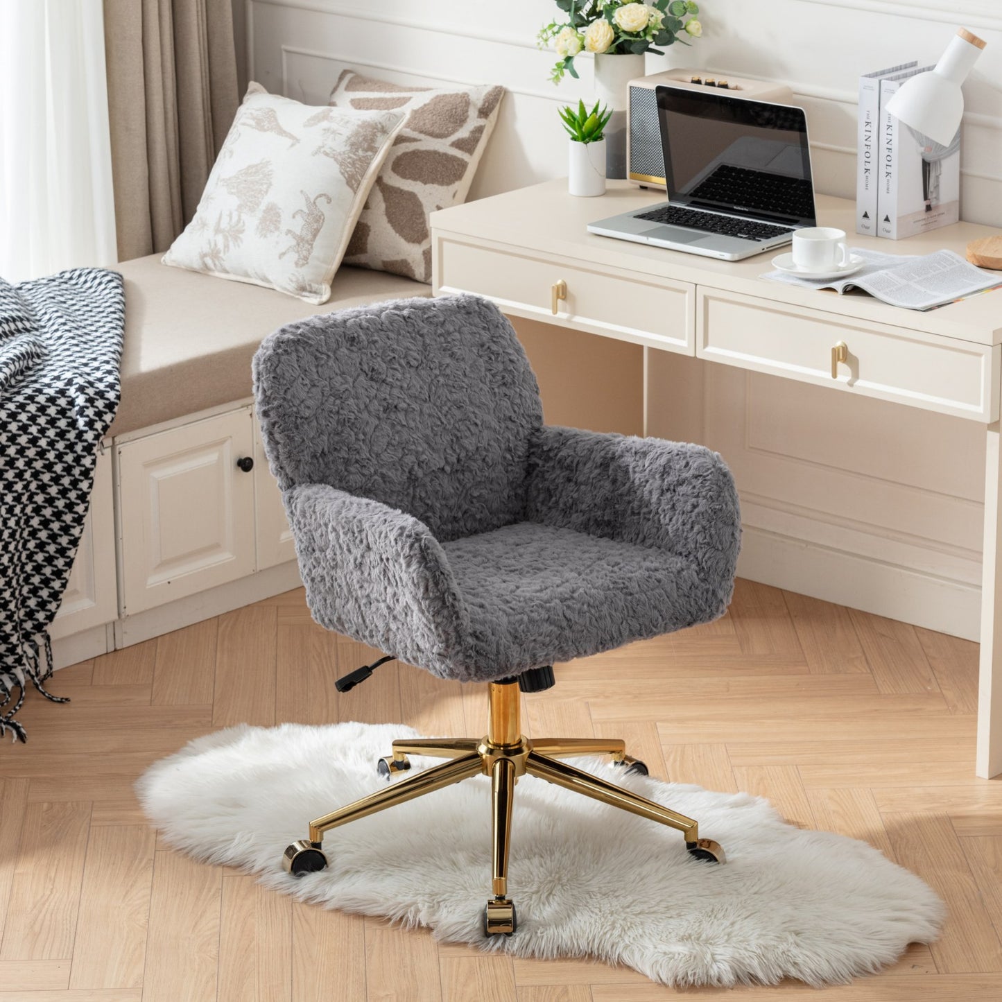 Adjustable Gray Office Chair with Gold Metal Base