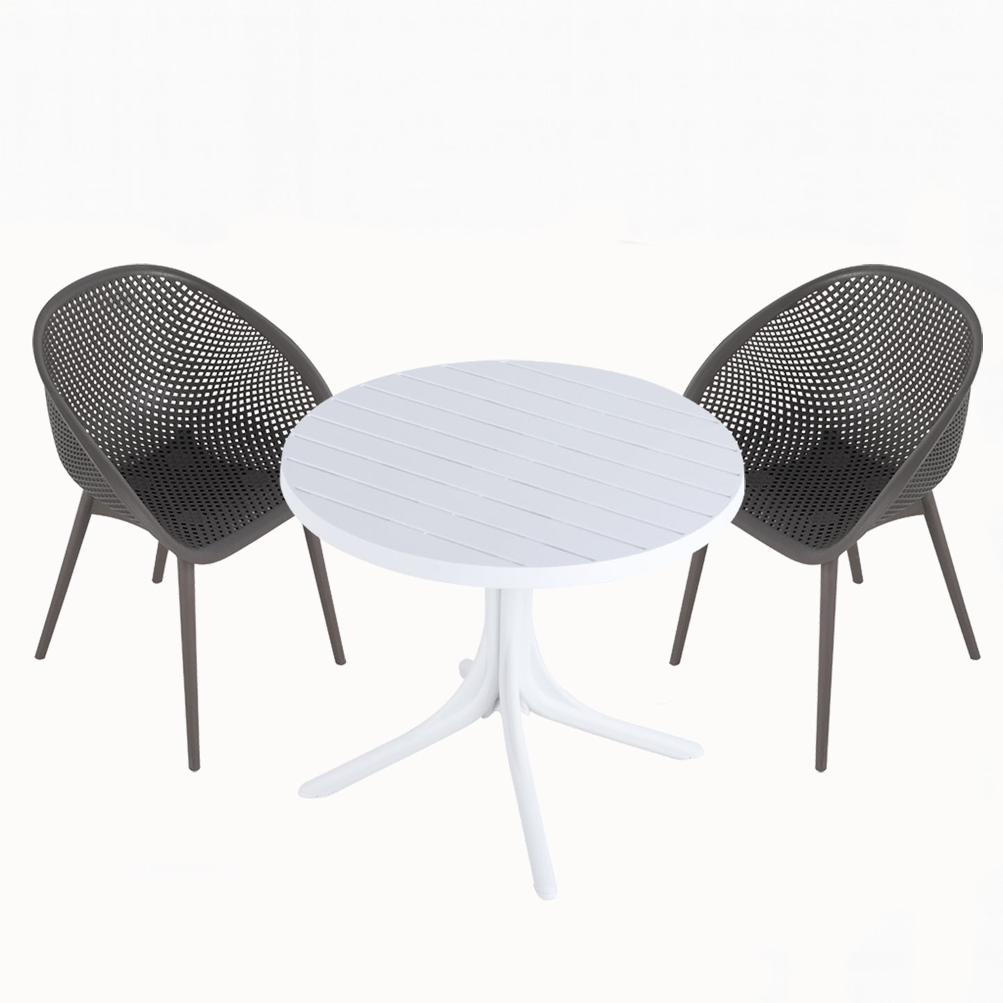 Modern Lounge Chairs with Round Table - Warm Grey & White