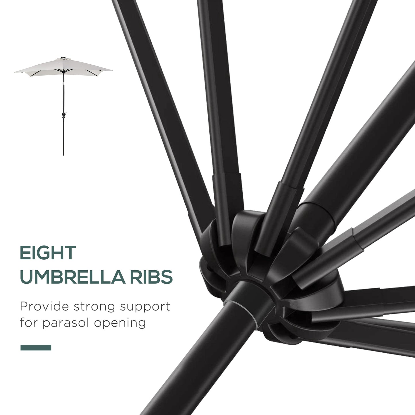 9x7 Outdoor Patio Umbrella with Solar LED Lights - White