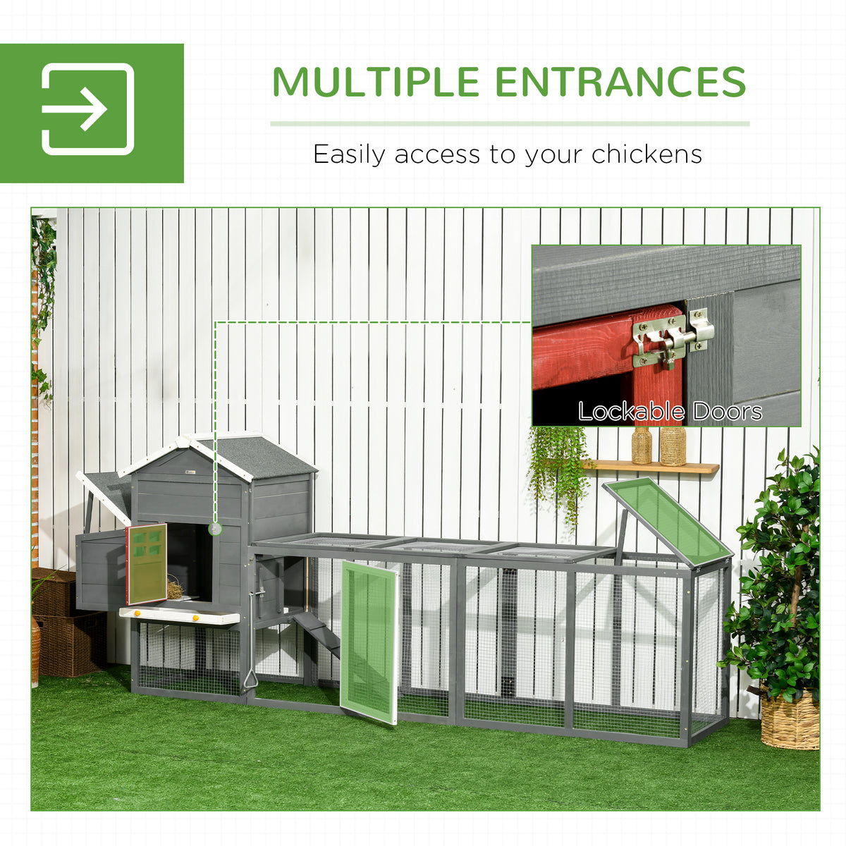 Extra Large Wooden Chicken Coop with Asphalt Roof, Nesting Box & Removable Tray - Gray