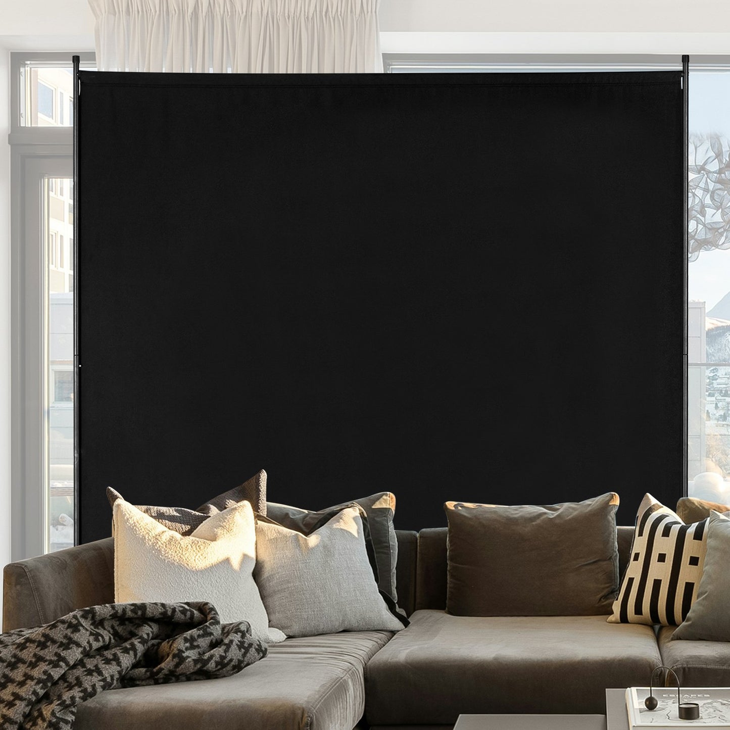 6FT Freestanding Room Divider - Black Privacy Screen Panel