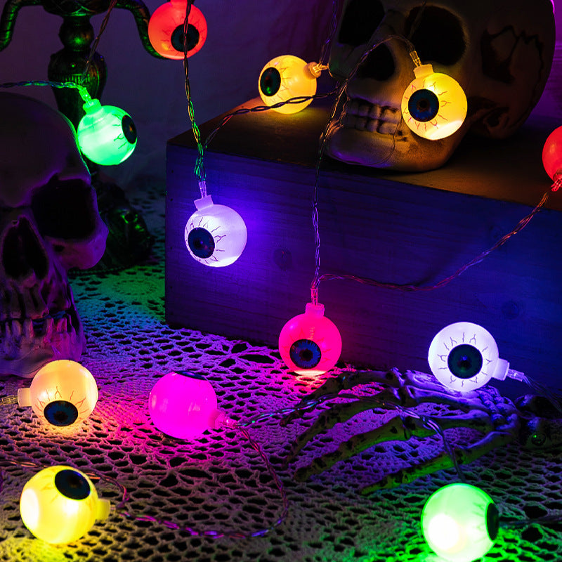 Halloween Ghost Eyeballs LED String Light Set - Battery Powered, Green 10 Lights